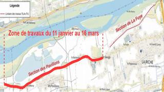 Tours Aval carte de la zone de travaux du 11 janvier au 16 mars 2021